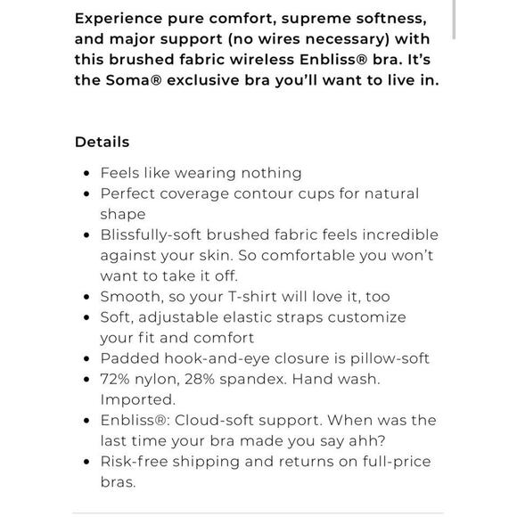 Soma Womens 38 DD Enbliss Wireless Nightfall Navy Blue Bra New NWT - Picture 11 of 11